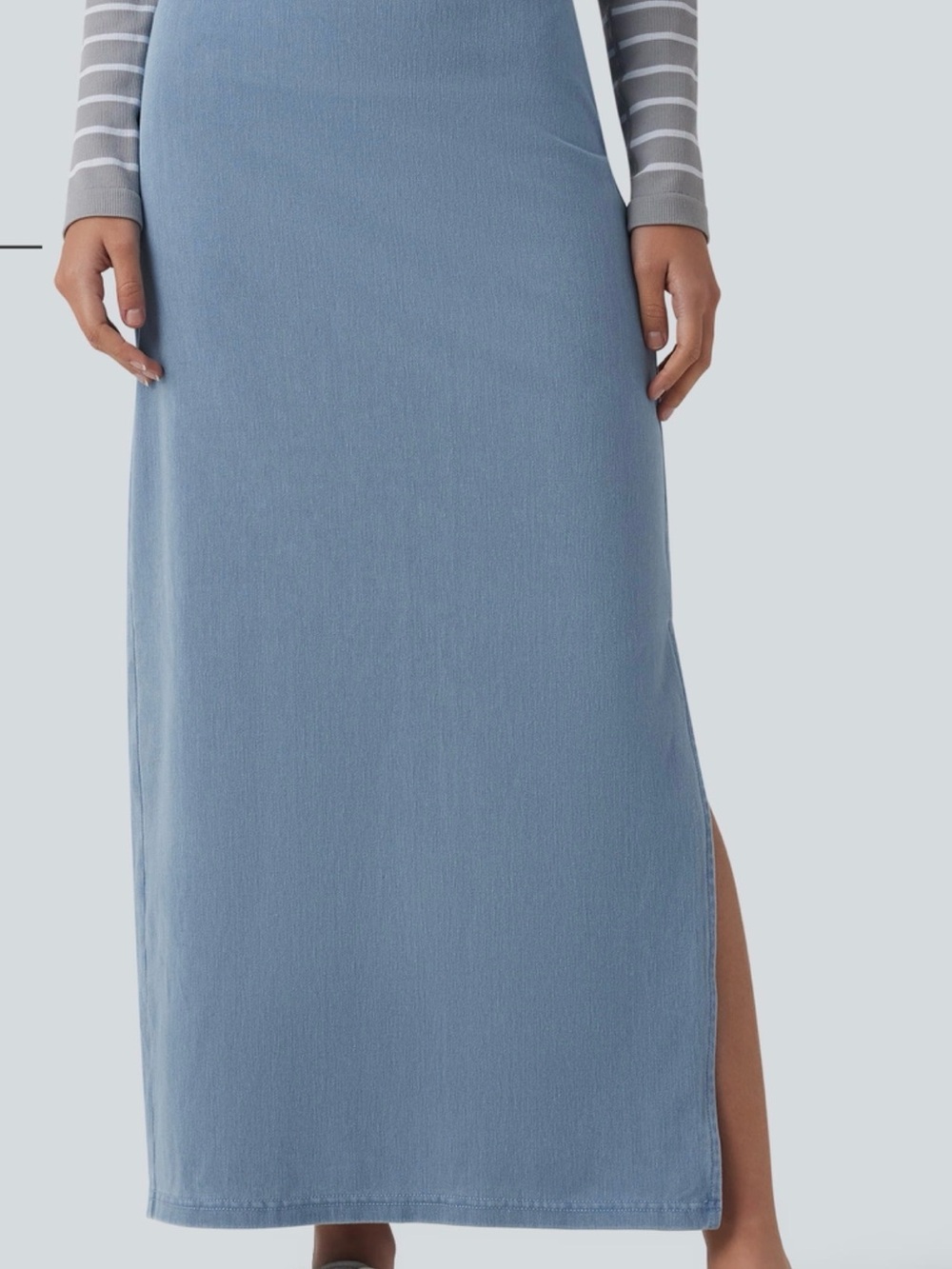 HALARA Soft Blue Straight Maxi Skirt with Side Slit